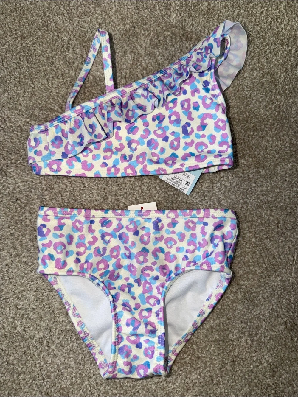 NWT Infant Girls 2 piece leopard print one shoulder swimsuit size 18 month